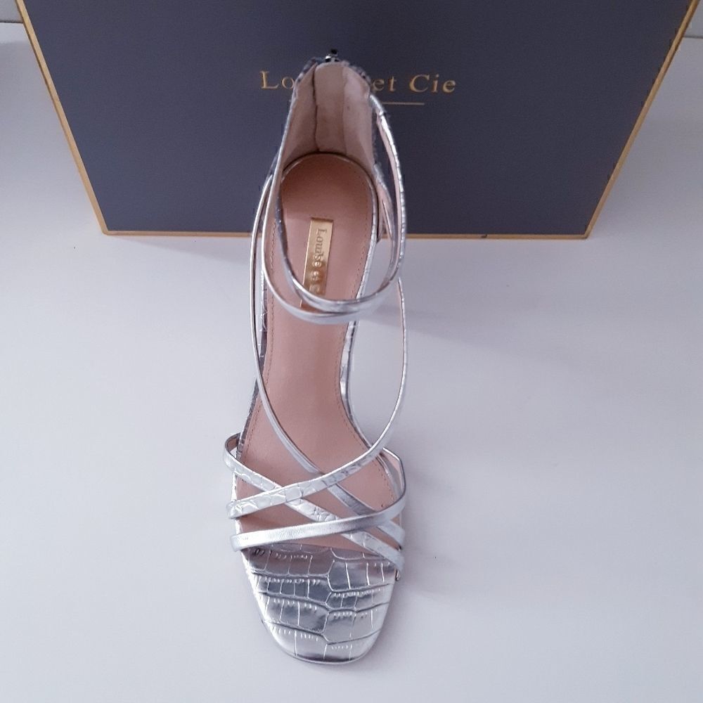 Louise et Cie Silver Leather Snake  Strappy Stiletto Sandal